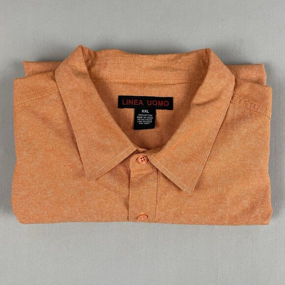 Linea Uomo Linen Short Sleeve Button Down Shirt Men’s 2XL Orange Relax Safari - Picture 4 of 16